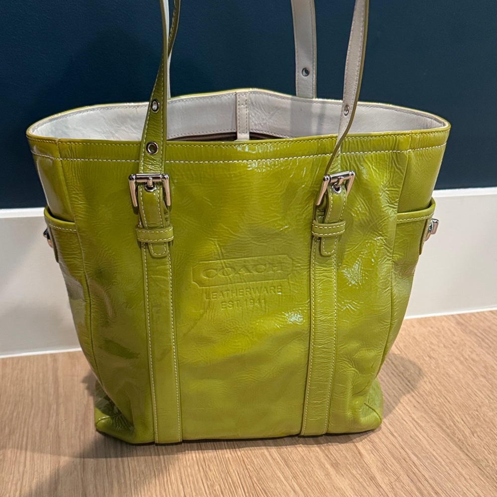 Coach Lime Green Patent Leather Tote